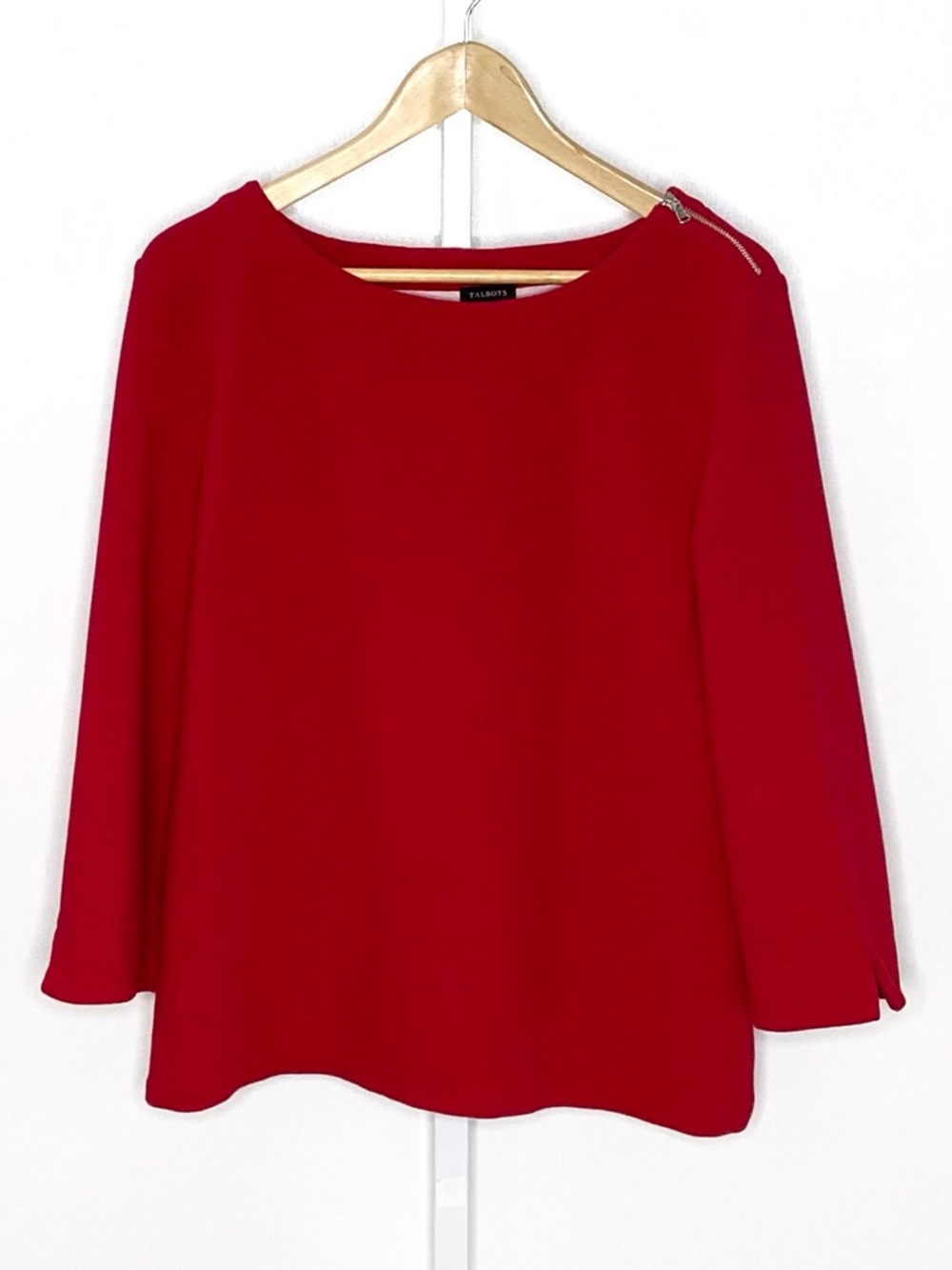 Talbots | Red Textured Ribbed Zipper Shoulder Accent 3/4 Sleeve Top Sz XL